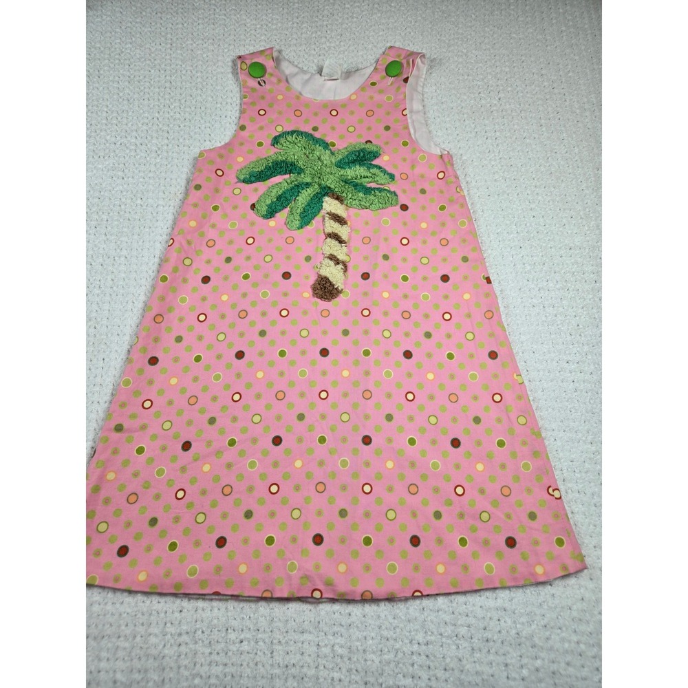 Girls Polka Dot Palm Tree Chenille Applique‎ Jumper Dress 6X Resortwear Tropical